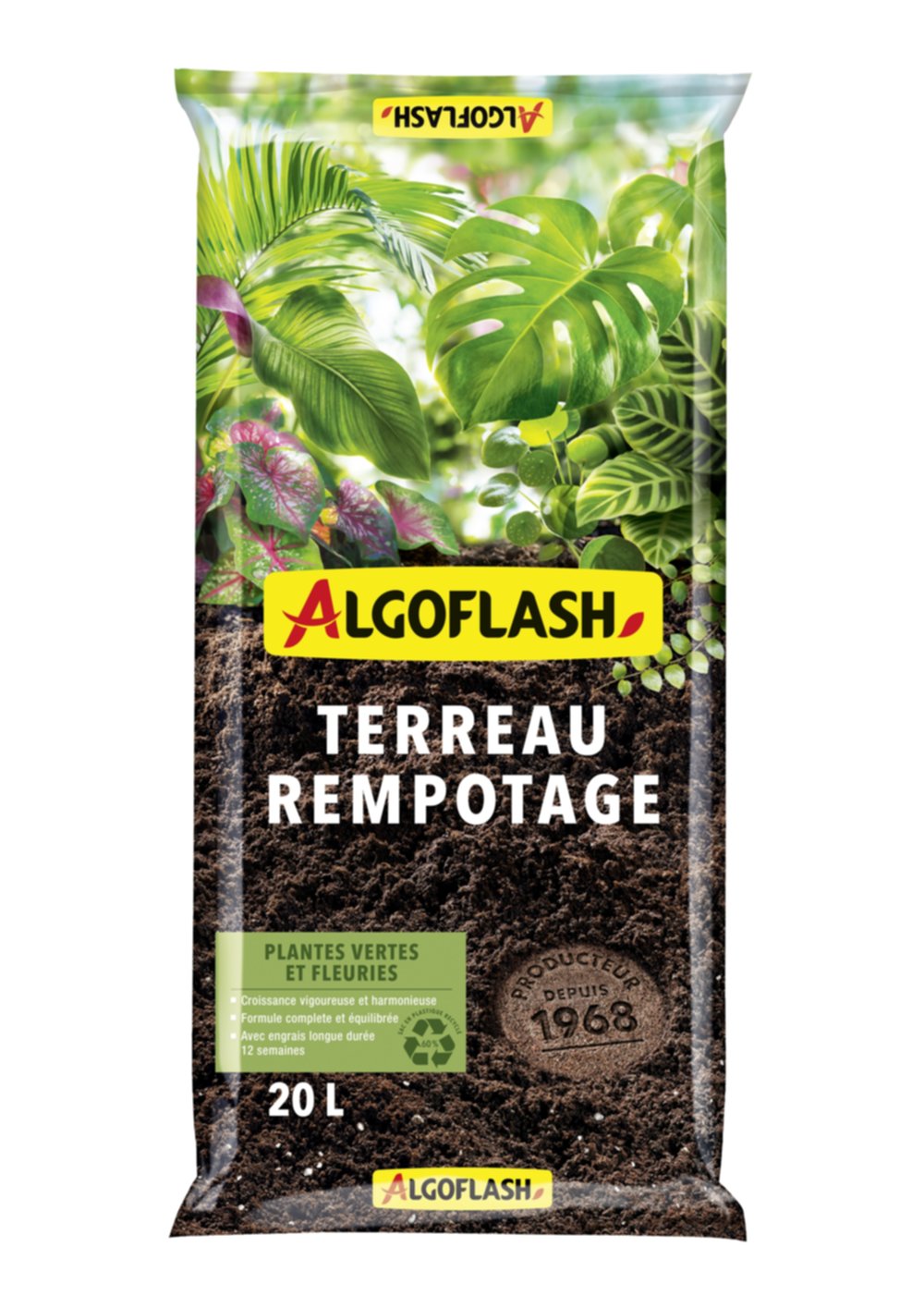 Terreau rempotage plantes vertes/fleuries 20 L - ALGOFLASH - Mr.Bricolage