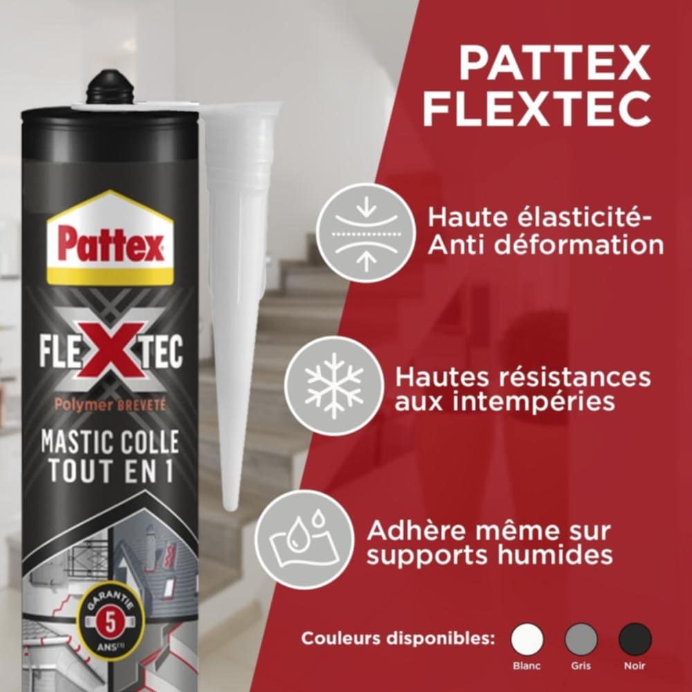 Mastic colle tout en 1 noir 389g Flextec - PATTEX