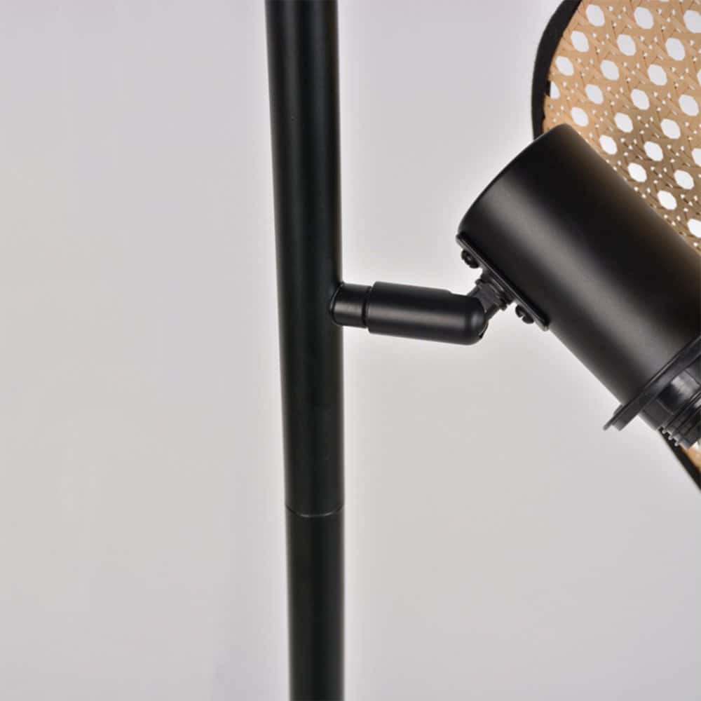 Lampadaire projecteur en métal et bois brossé noir H152cm - RETIF