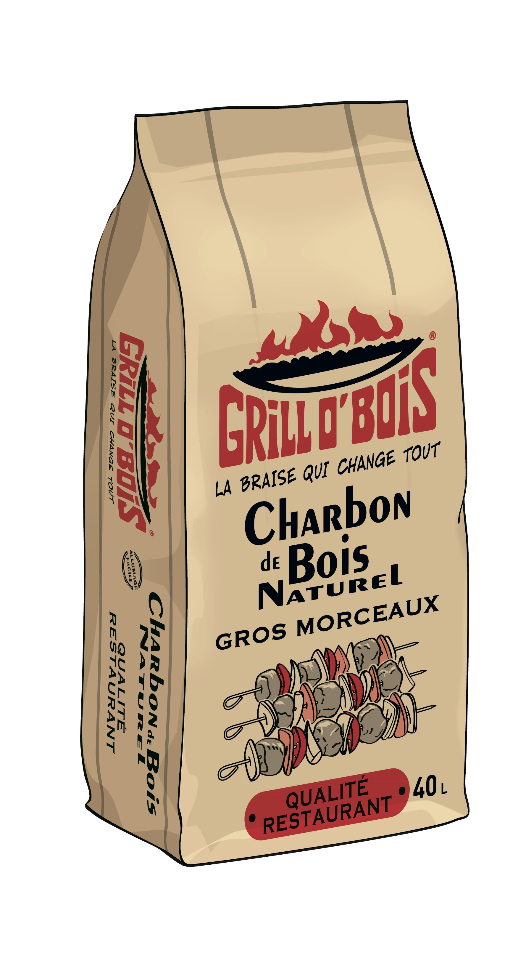 Charbon de bois 40L Qualité Restaurant Grill O'Bois Sac à l'unité