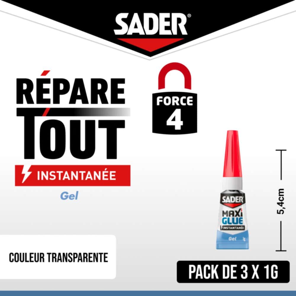 Sader Colle Multi-Usages Répare Tout – Colle Extra Forte Tous Matériaux –  Super Glue Gel – Intérieur et