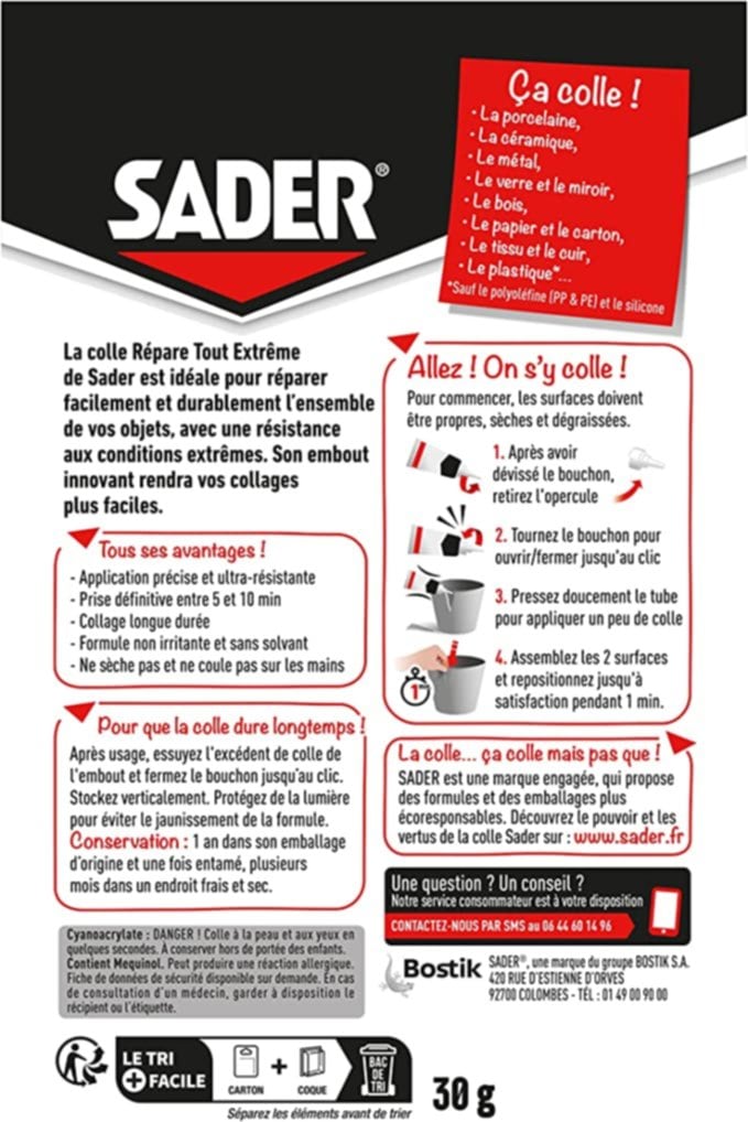 Sader Colle Multi-Usages Répare Tout – Colle Extra Forte Tous