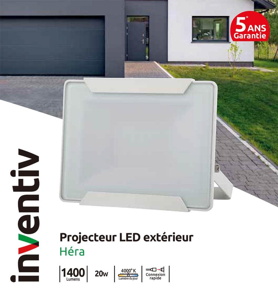 Projecteur extérieur LED Héra 20W 1400lm blanc - INVENTIV - Mr.Bricolage