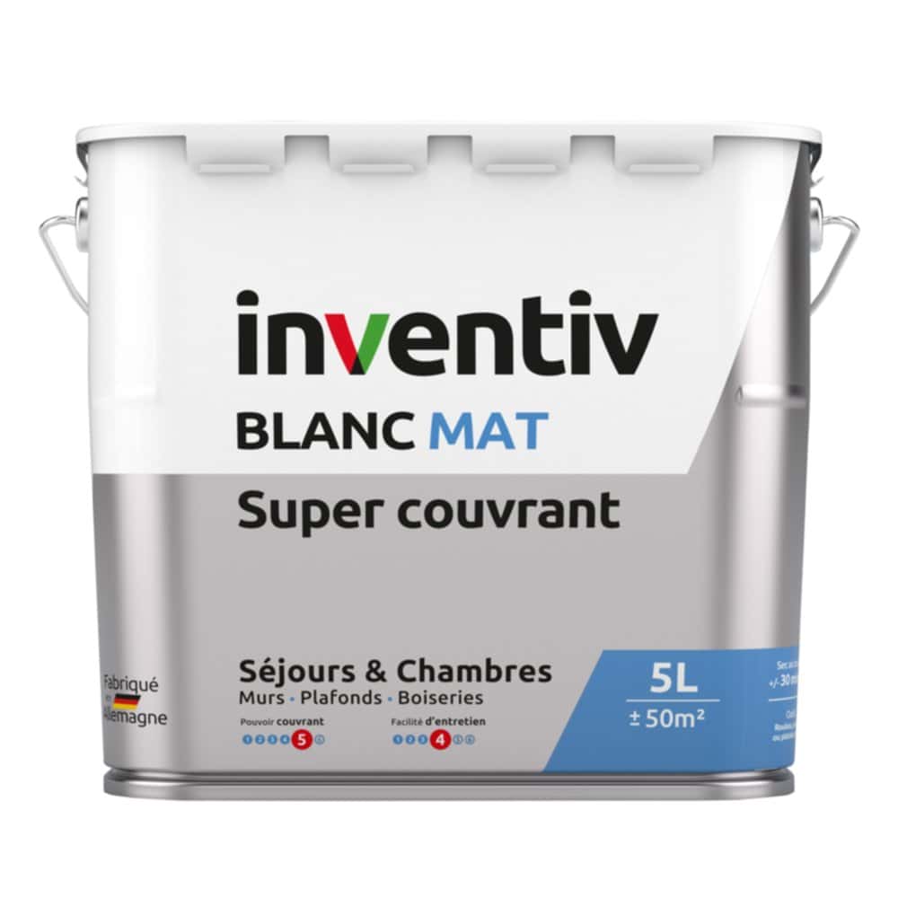 Peinture murs/plafonds super couvrant Blanc mat 5L - INVENTIV - Mr.Bricolage