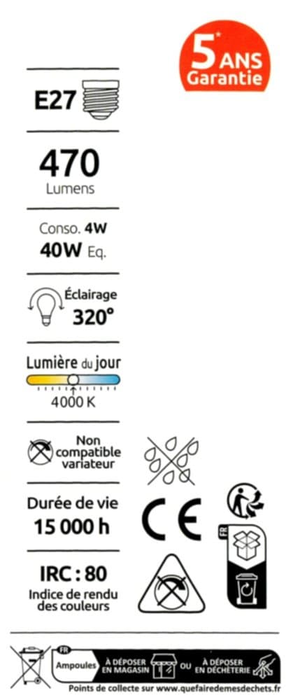 3 ampoules LED E27 470Lm 40W 4000K Blanc neutre - Mr.Bricolage