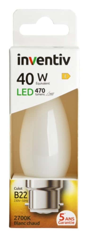 Ampoule Filament LED Flamme Opaque culot B22 470Lm 40W 2700K Blanc chaud -  Mr.Bricolage