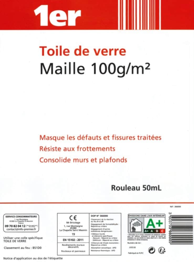Toile de Verre Maille Standard 95g m² - 50m² Descriptif détaillé P