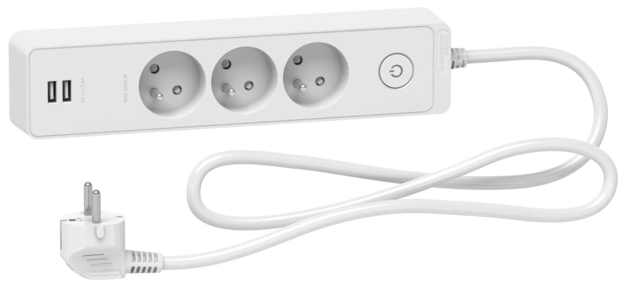 Multiprise 8 prises 16a 2P+T parafoudre USB +p tv & tél blanc - OTIO -  Mr.Bricolage