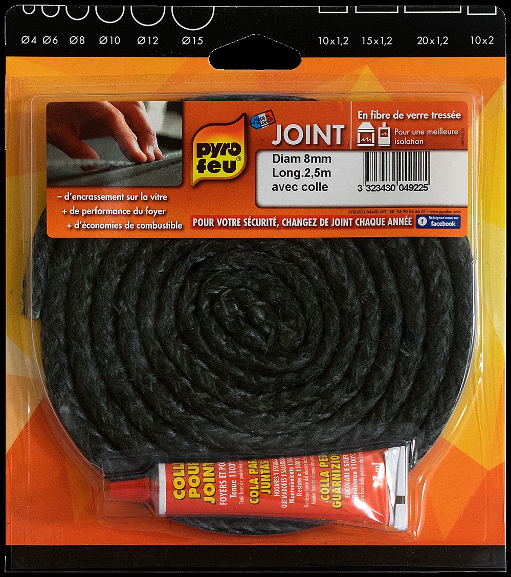 Joint noir Ø8 mm 2,50m + tube colle - PYROFEU - Mr.Bricolage