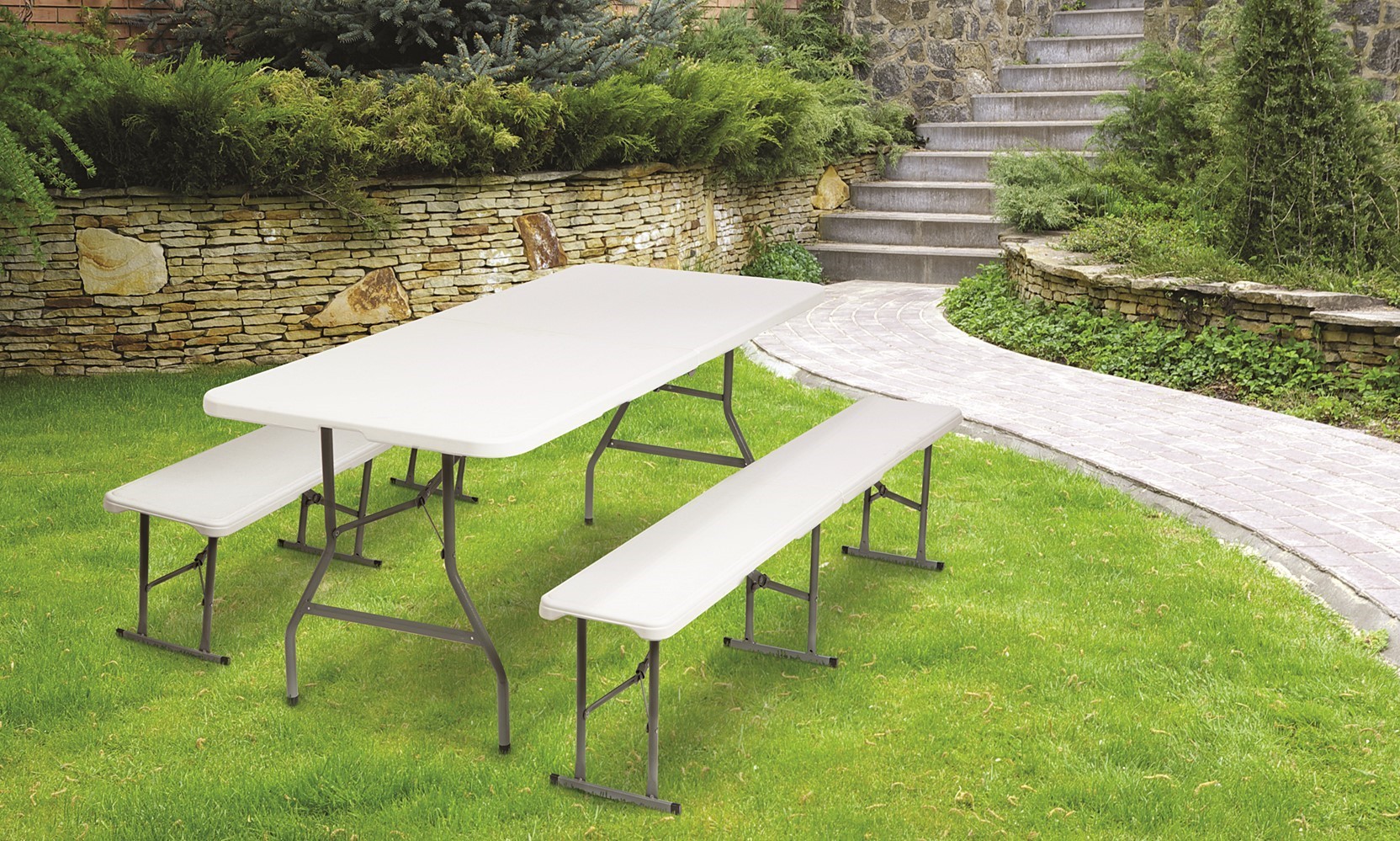 Table de jardin pliable ronde 150x74cm en blanc cassé - Mr Bricolage :  Bricoler, Décorer, Aménager, Jardiner