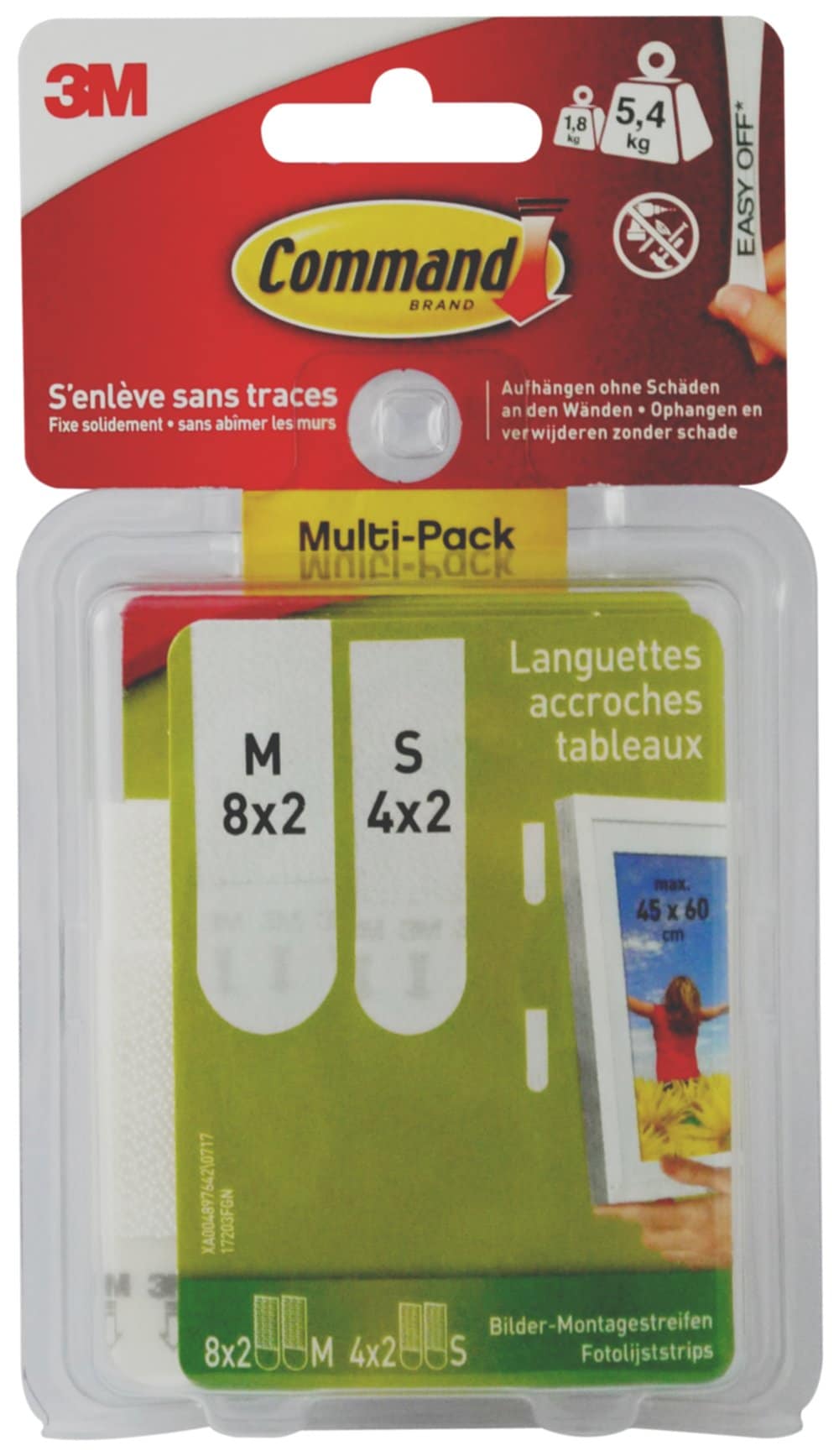 Languettes Command™ pour accrochage de tableaux - 4 x 2 languettes larges -  7,2 kg - Aimants - Accessoires de bureau