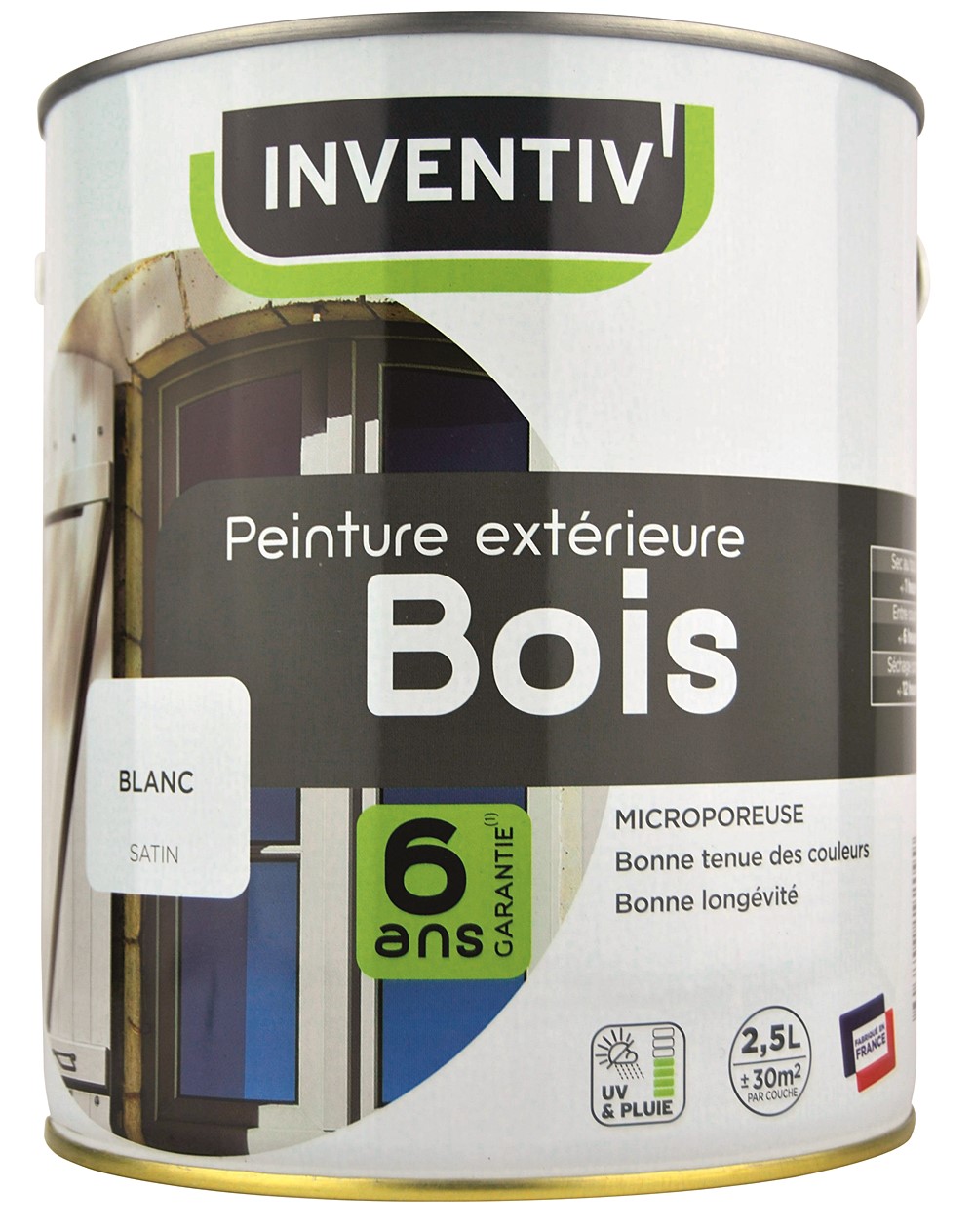 Peinture Bois 6 Ans Blanc Satin 2.5L - INVENTIV - Mr.Bricolage