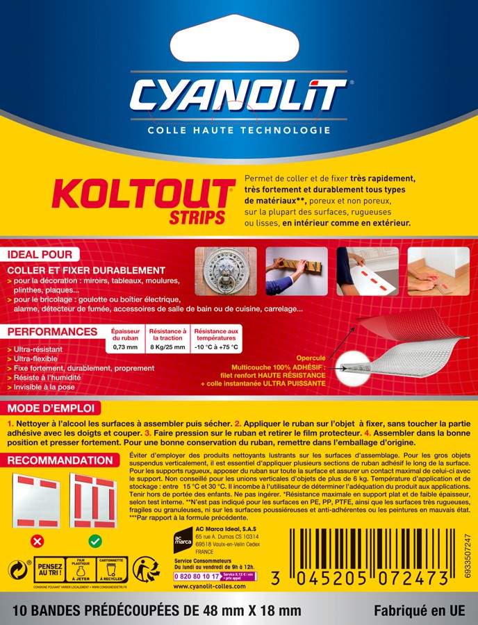 Cyanolit 33507240 Blister de Koltout Express ruban adhésif 2,5 m x 19 mm :  : Bricolage