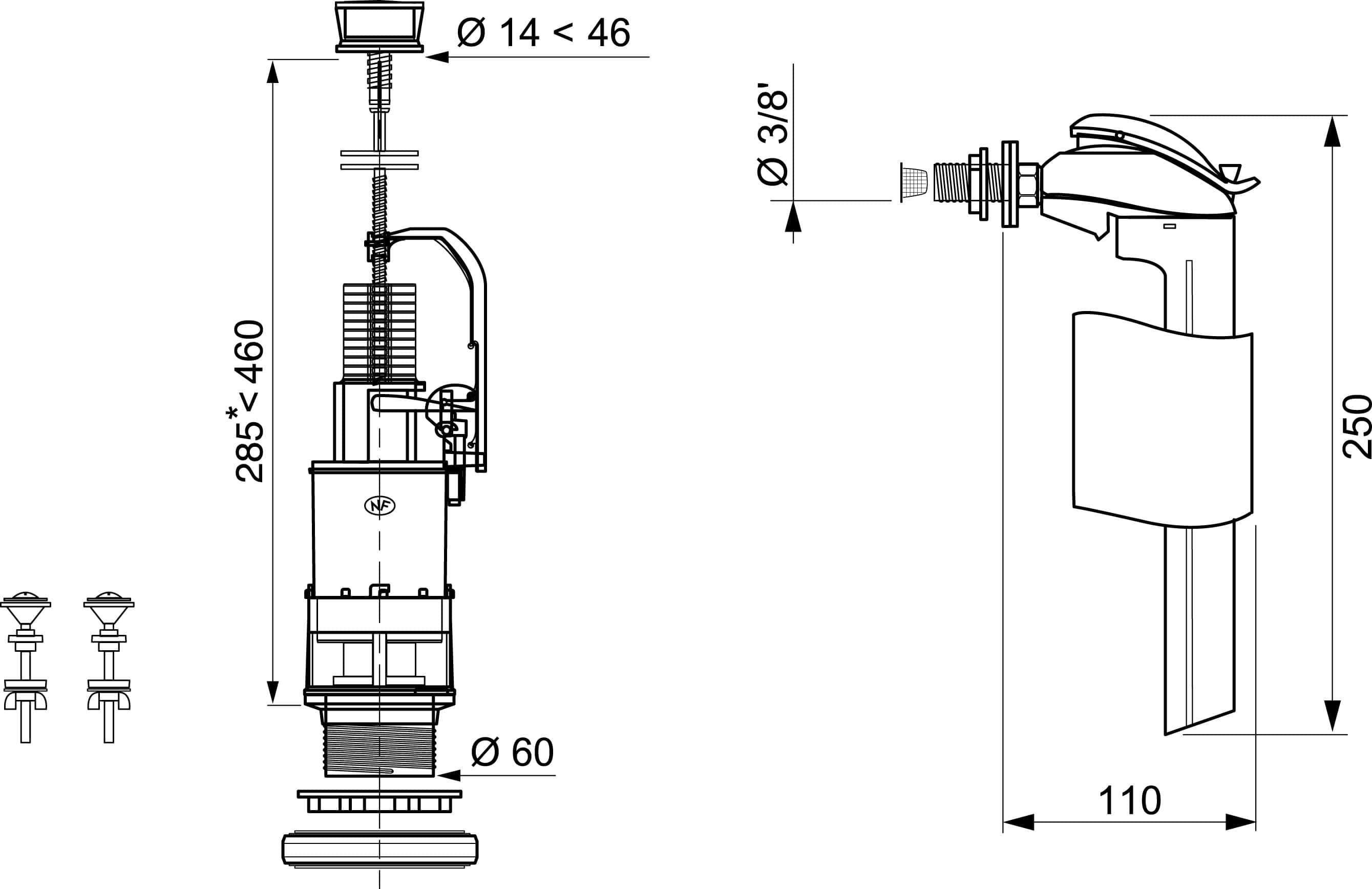 Bouton poussoir 3/6l mécanisme wc mvb3 - Mr.Bricolage