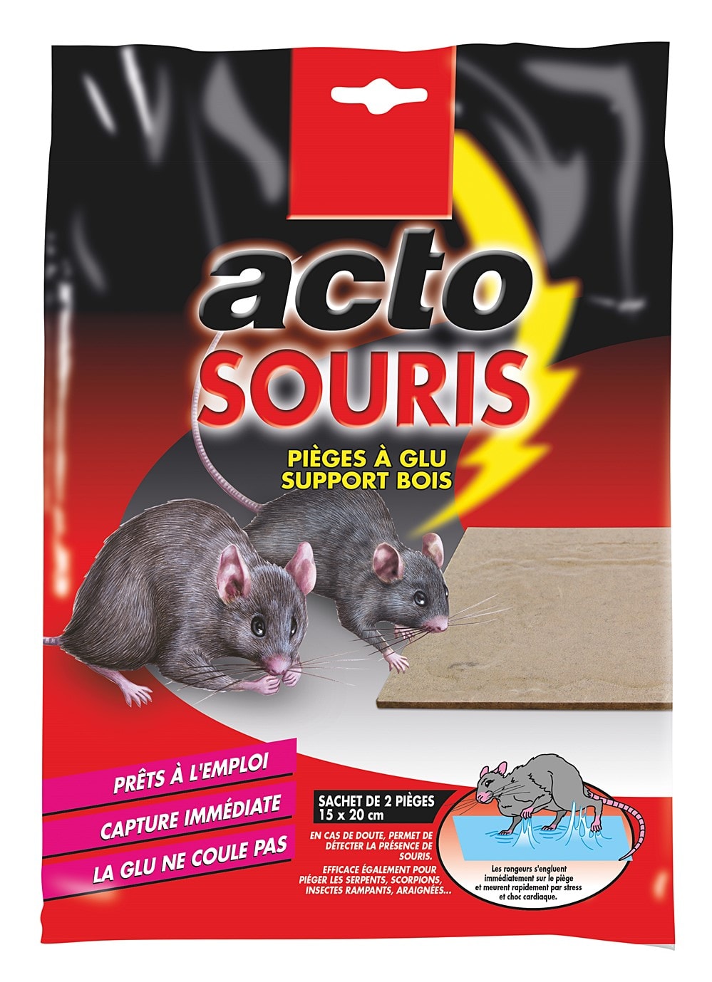 Acto 2 pièges à glu support bois capture immédiate rats et souris