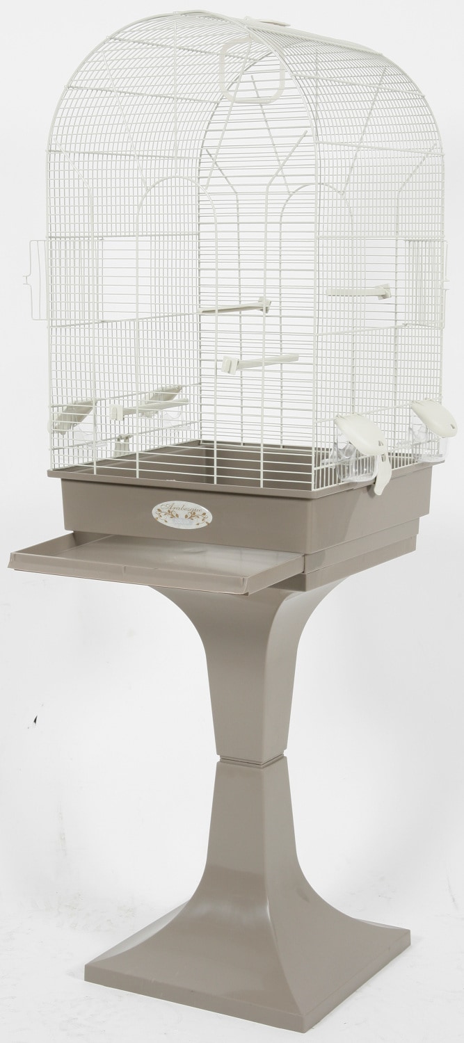 Cage Noémie sur pied pour oiseaux L 53,5 x p43 x h 139 cm Taupe -  Mr.Bricolage