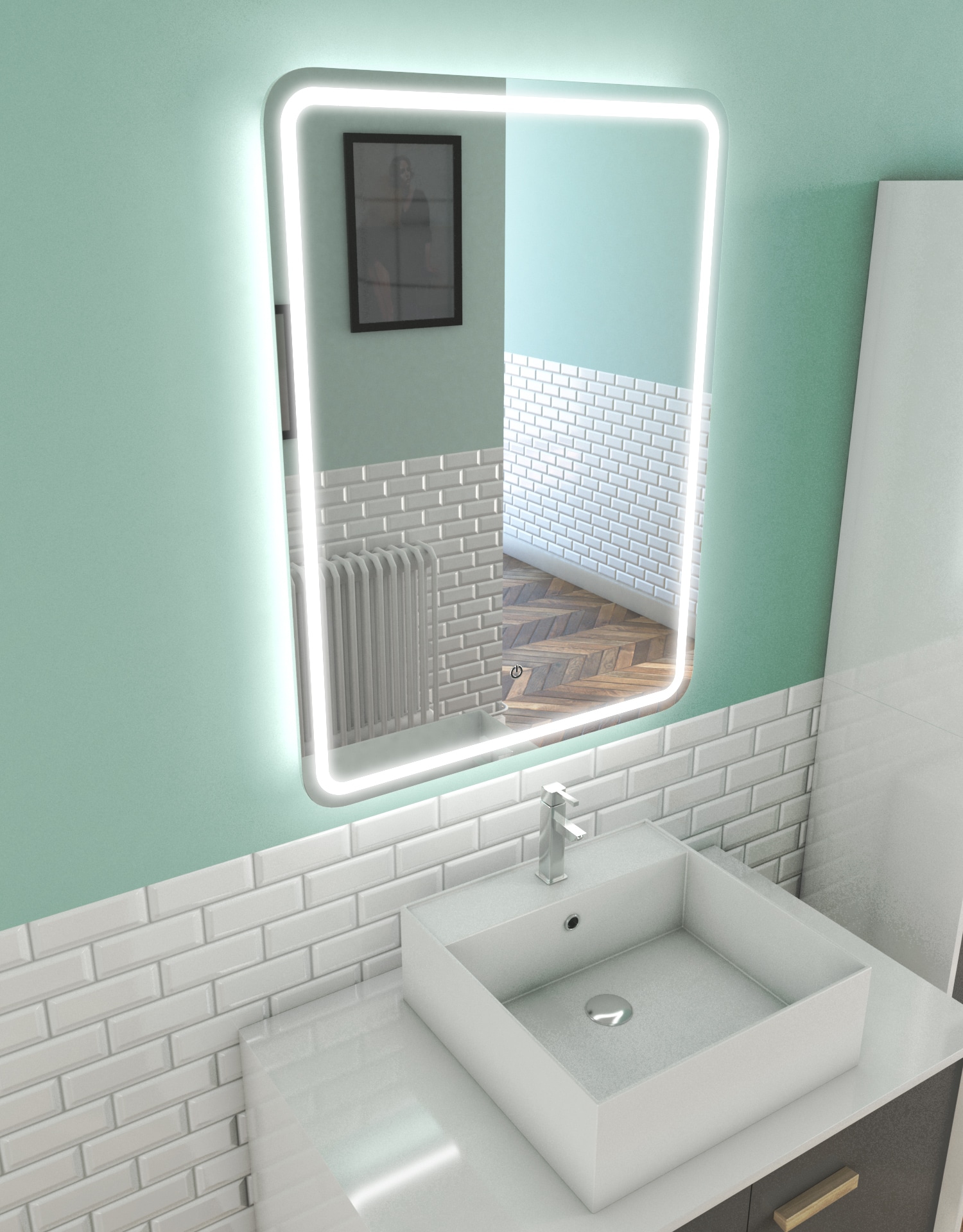 Miroir de salle de bain à LED - Angle arrondi - Rectangulaire - À fixer au  mur