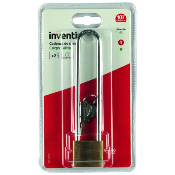 Cadenas laiton 40mm anse haute 2 clés - INVENTIV