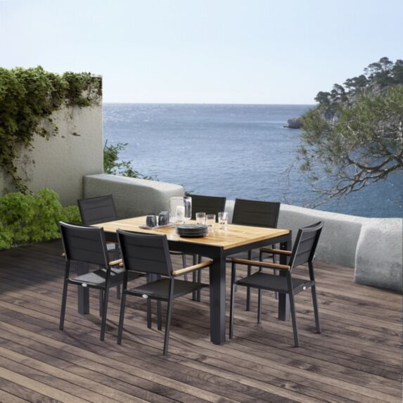 Ensemble de jardin Bali Teck Noir 6 places - WILSA