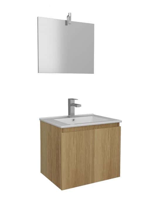 Meuble-vasque salle de bain +miroir + éclairage LED Woody 60cm - Mr. Bricolage