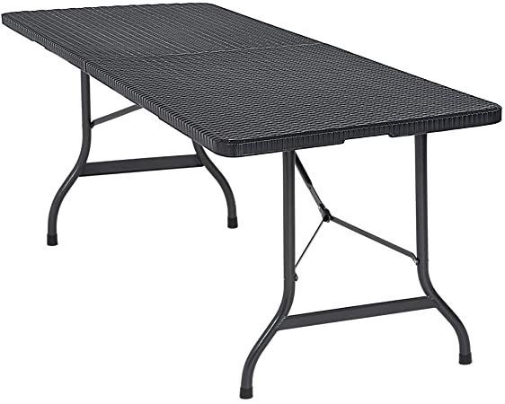 Table pliante noire 8 places effet rattan 180 x 75,5 x 74cm