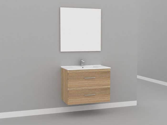 Meuble de salle de bain suspendu simple vasque 80 cm laqué Noir + 2  colonnes avec LED - Mr.Bricolage