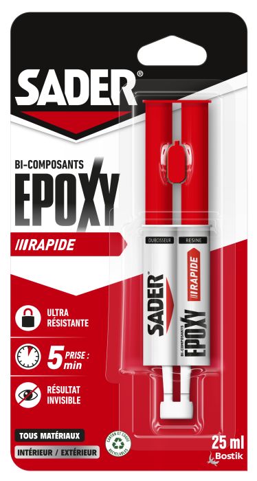 Colle Bi-composant Epoxy Rapide seringue 25ml - SADER - Mr.Bricolage