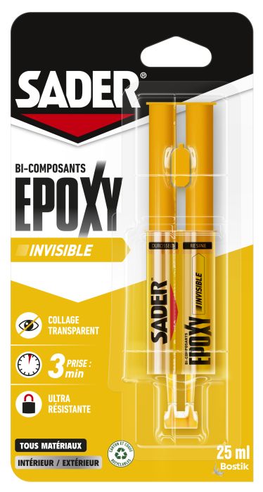 Colle Bi-composant Epoxy Invisible seringue 25ml - SADER - Mr.Bricolage