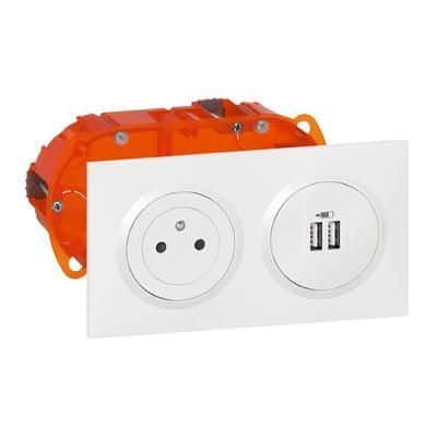 Kit prise de courant surface dooxie + module de charge USB précablés blanc  - LEGRAND - Mr.Bricolage