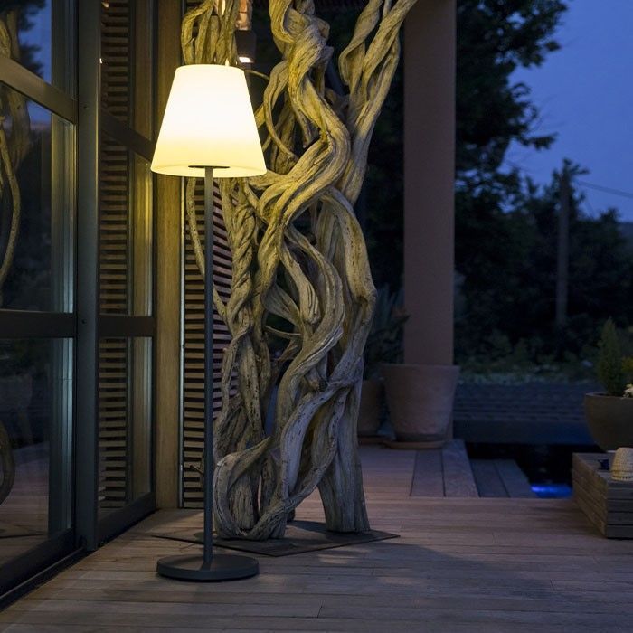 Pied de lampe lampadaire avec porte plante pour extérieur en métal
