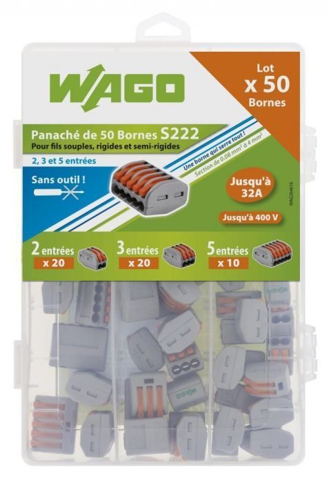 50 bornes connexion électrique S222 fils souples/rigides - WAGO -  Mr.Bricolage