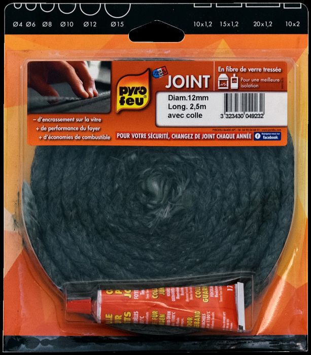 Joint Ø12 noir 2,50m + tube colle - PYROFEU - Mr.Bricolage
