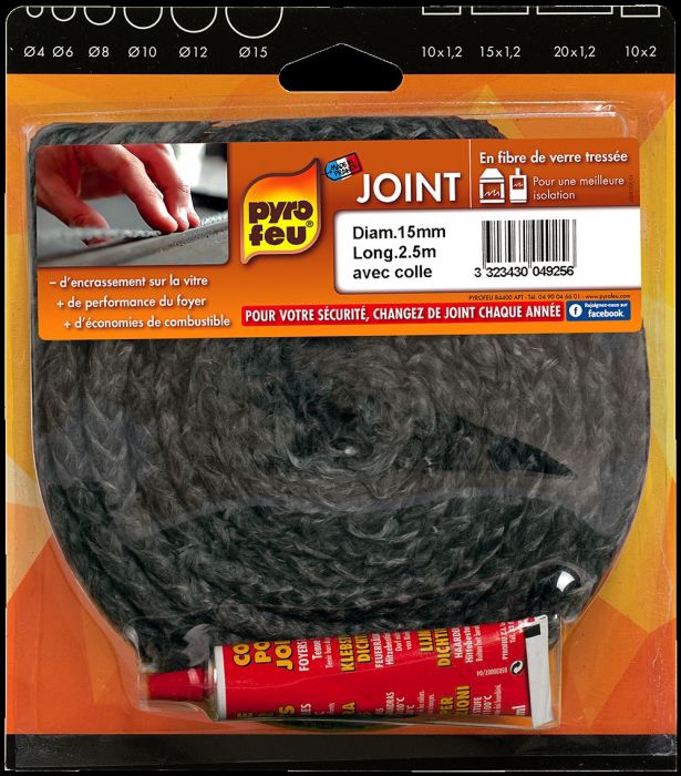 pyrofeu Joint Tressé pour Insert et Poêle Longueur 2,5m, Ø 8mm