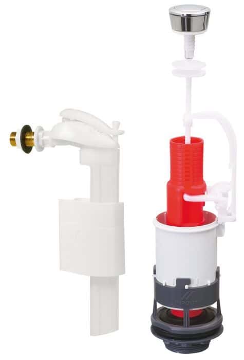 Mécanisme de chasse d'eau simple poussoir + robinet flotteur à levier -  WIRQUIN