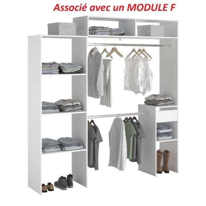 Dressing Combi Module B Colonne Penderie 160x180x40cm blanc - EKIPA -  Mr.Bricolage