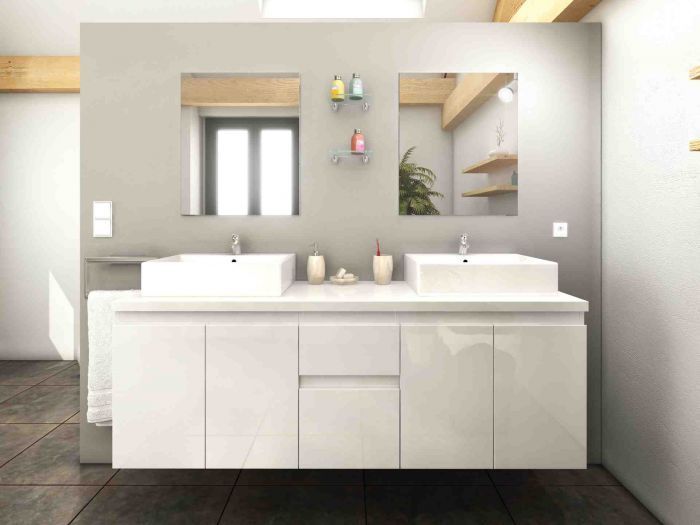 Meuble de salle de bain suspendu double vasque 150 cm laqué blanc - Mr. Bricolage