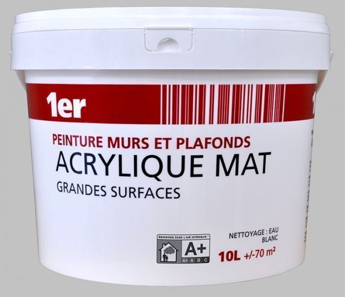 Peinture blanche mur & plafond 10L finition mat CARREFOUR : le pot de 10L à  Prix Carrefour