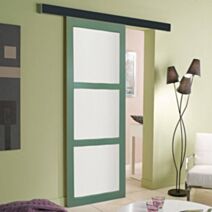 Porte coulissante vitrée En Enrobe Vert Ral 6021 - 3 vitrages dépoli H.204xL.83cm + Rail Alu - GD MENUISERIES