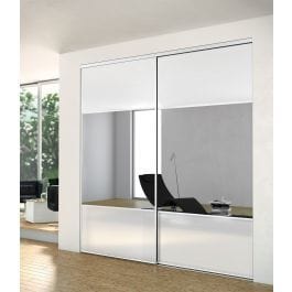 Pack portes de placard coulissantes - 2 vantaux - blanc brillant / miroir  argent / blanc brillant